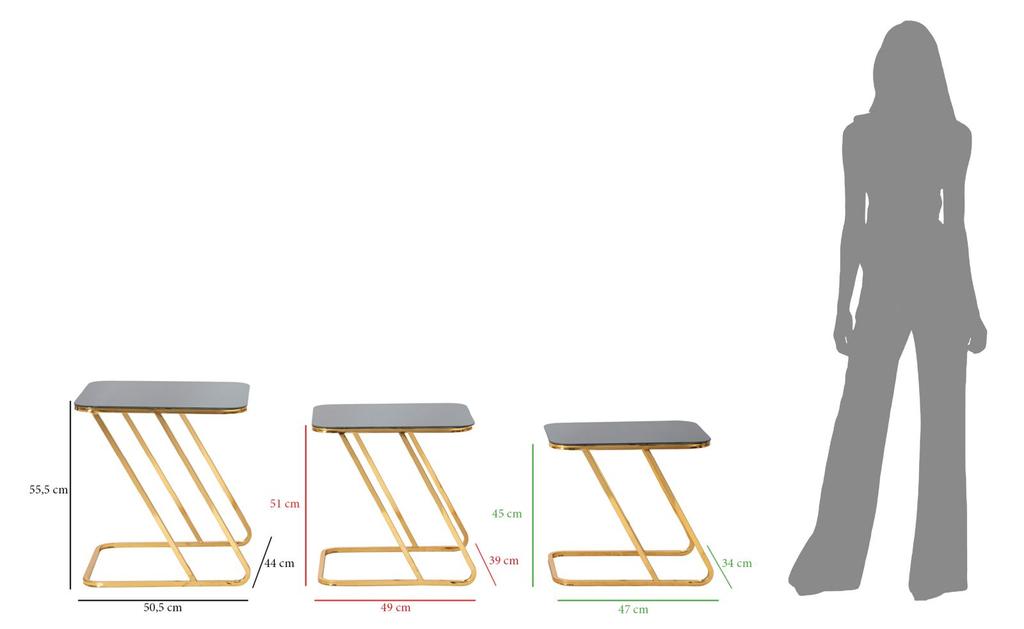 Tisch Simple Set 3-tlg. cm 44x50.5x55.5-39x49x51-34x47x45