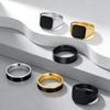 European and American Cross-border Couple Rings: Stainless Steel Wedding Seal Rings with Black Enamel and 18K Gold Plate.