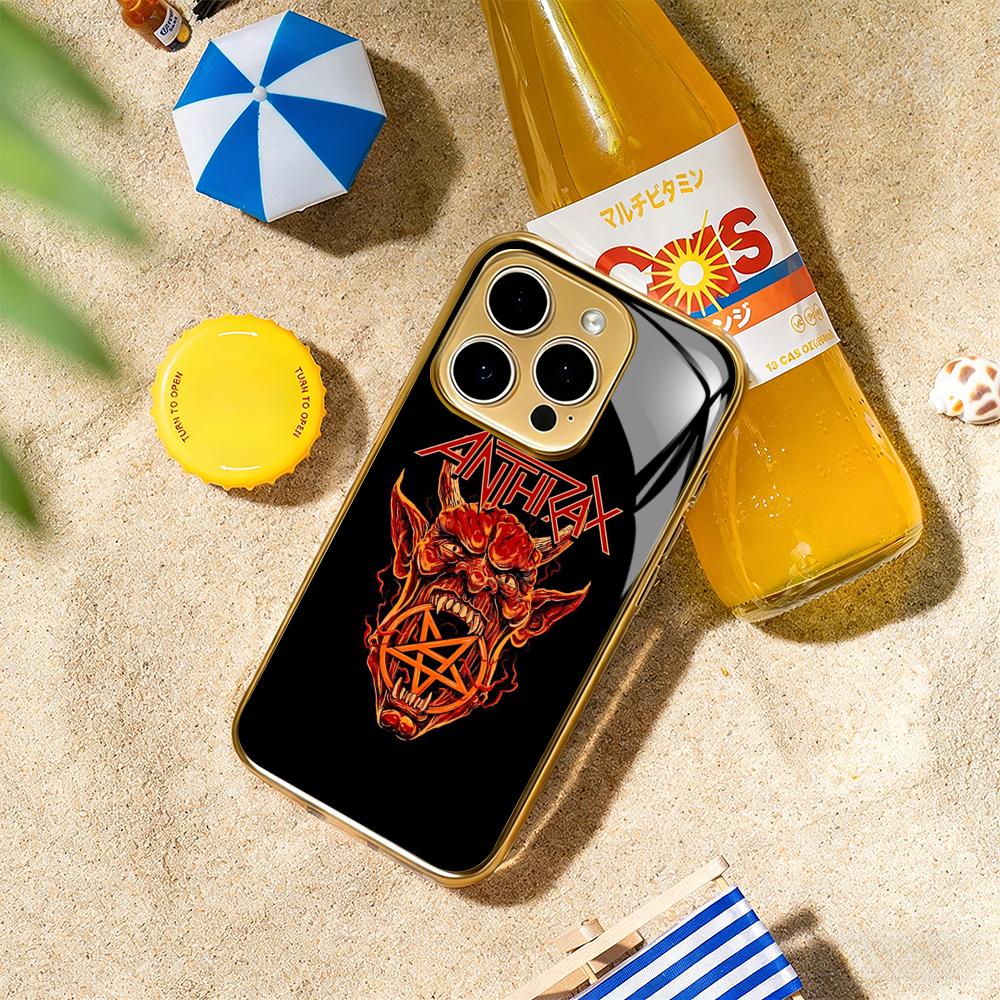 

Anthrax cool hip-hop band poster Phone Case For iphone 17 16 15 14 13 12 11Pro Plus Max Luxury Gold-plated glass Phone Case iPhone 16 Plus