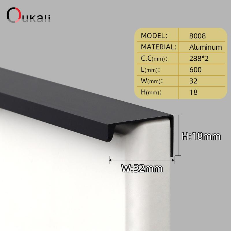 Oukali Simple 800mm Aluminum Profile Hidden Handle Embedded Kitchen Wardrobe Profile Drawer Cabinet Furniture 128Mm Gold Handles