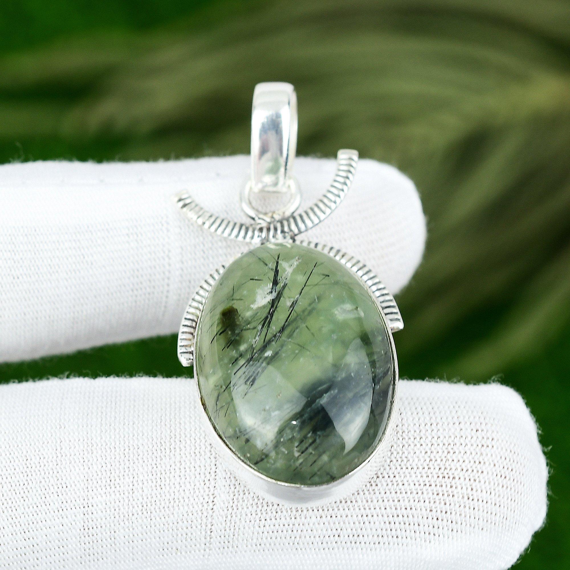 Натуральный Моховой Пренит Драгоценный Камень Ювелирное Изделие Подвеска из Стерлингового Серебра 925 Пробы Для Девочек