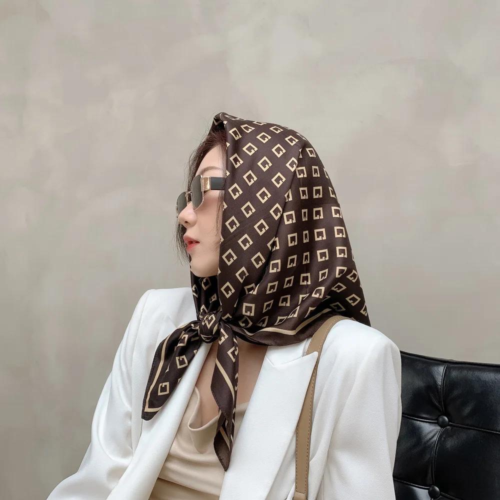 Spring and Autumn New Fashion Twill 90cm Large Square Scarf Women's Silk Scarf Dual-purpose Shawl Yarn with Decorative Scarf