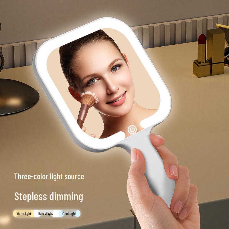 Portable LED Handheld Makeup Mirror with Customizable Light for Beauty and Dressing Table