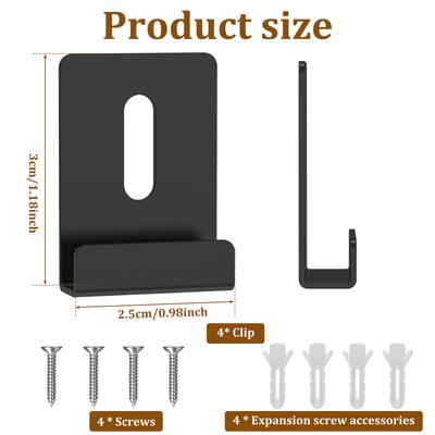 4Pcs Metal Mirror Clips Stainless Steel Black Mirror Holder Clips Channel Mirror Clips Kits for Mirror Billboard