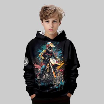 Kinder Sport Motorrad 3D Digitaldruck Jungen Personalisierbares Trendiges Kapuzensweatshirt