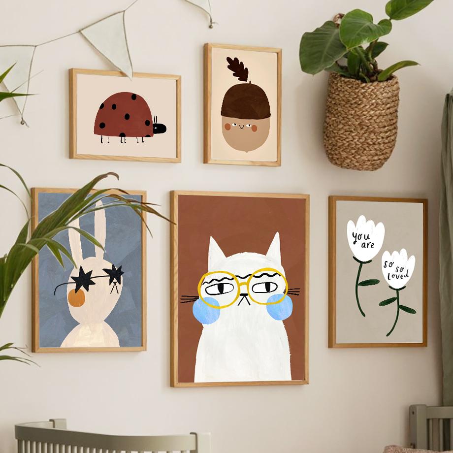 Cute Rabbit Cat Crocodile Goose Pear Nursery Wall Art Canvas Painting Boho Posters And Prints Wall Pictures Baby Kids Room Decor