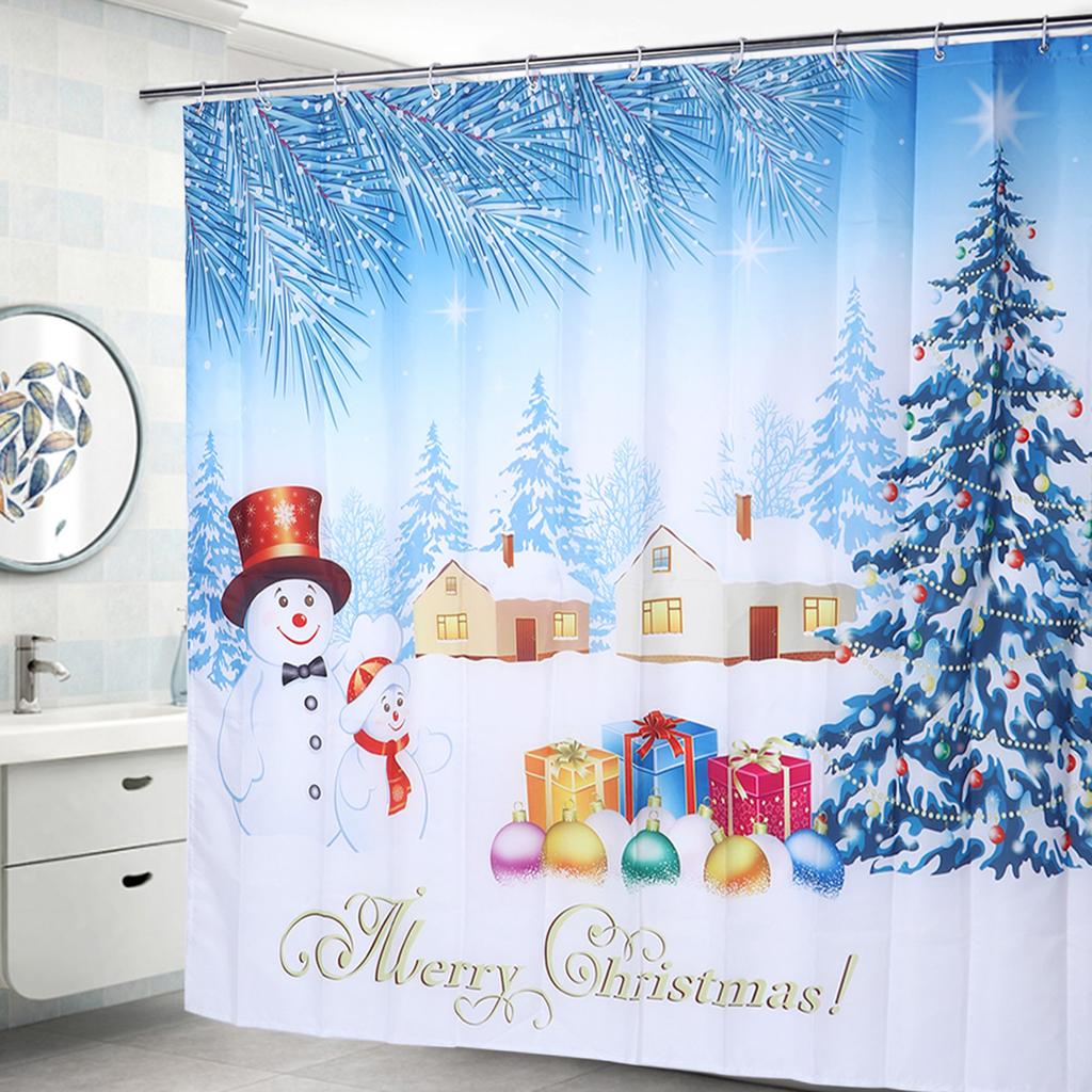 200x180cm Christmas Themed Pattern Waterproof Bathroom Shower Curtain with Hanging Hooks