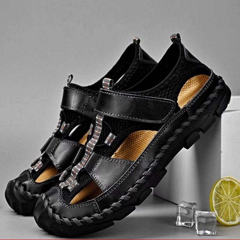 Fashion Summer Sandals Leather Breathable Men Beach Shoes Luxury Outdoor Casual Sandals Man Wading Shoes Non-slip Comfort Slippers