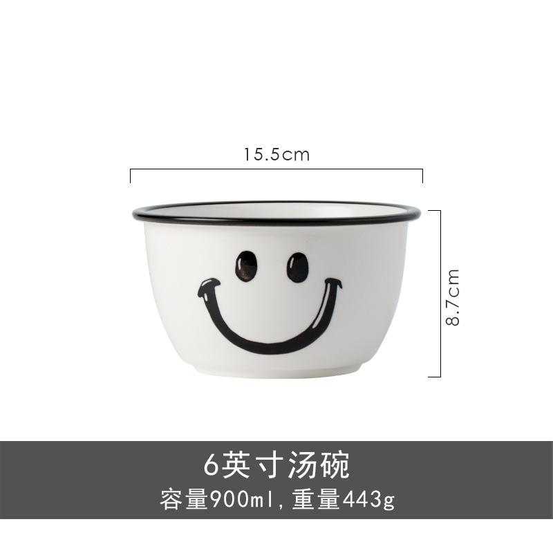 Clearance, Smiley Tableware, Household Ceramic Rice Bowl, Soup Noodle Bowl For One Person, Cute Dish Set
