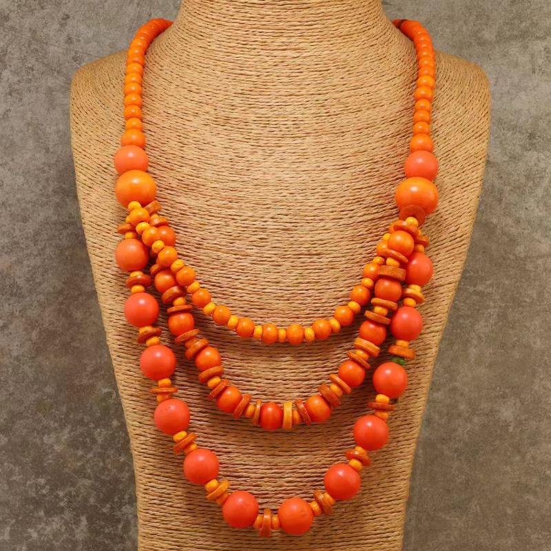 JMXD Boho Chic Ethnic Handmade Beaded Long Necklace Vintage Layered Wooden Beads Tribal Statement Sweater Chain