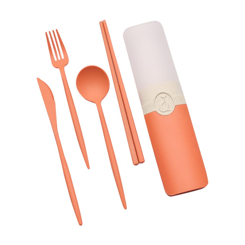 Portable Tableware Set Spoon Fork Knife Chopsticks With Carrying Box For Travel Picnic Camping Wheat Straw Cutlery Set