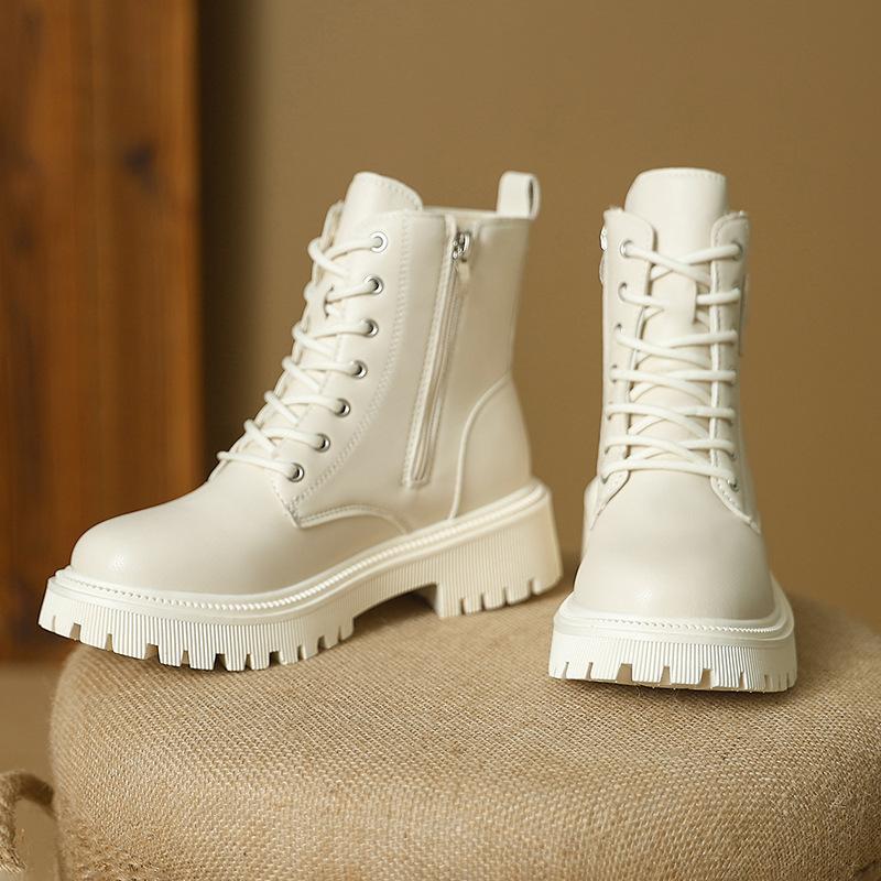 

British style solid color double zipper velvet Martin boots 2025 autumn and winter new personality trend comfortable warm women s boots 40
