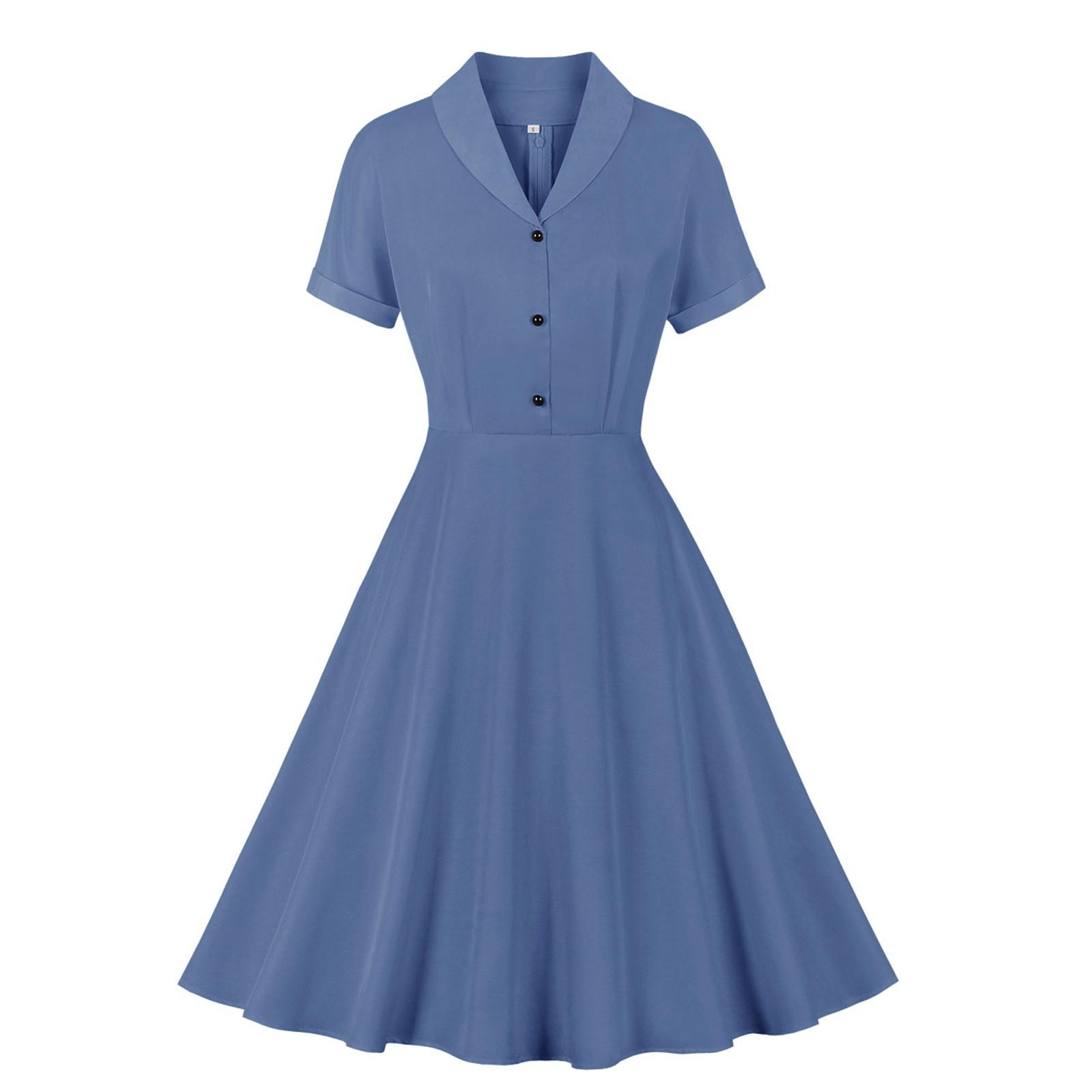 

Женское модное британское платье до колен с отложным воротником и клетчатым принтом с коротким рукавом L синий