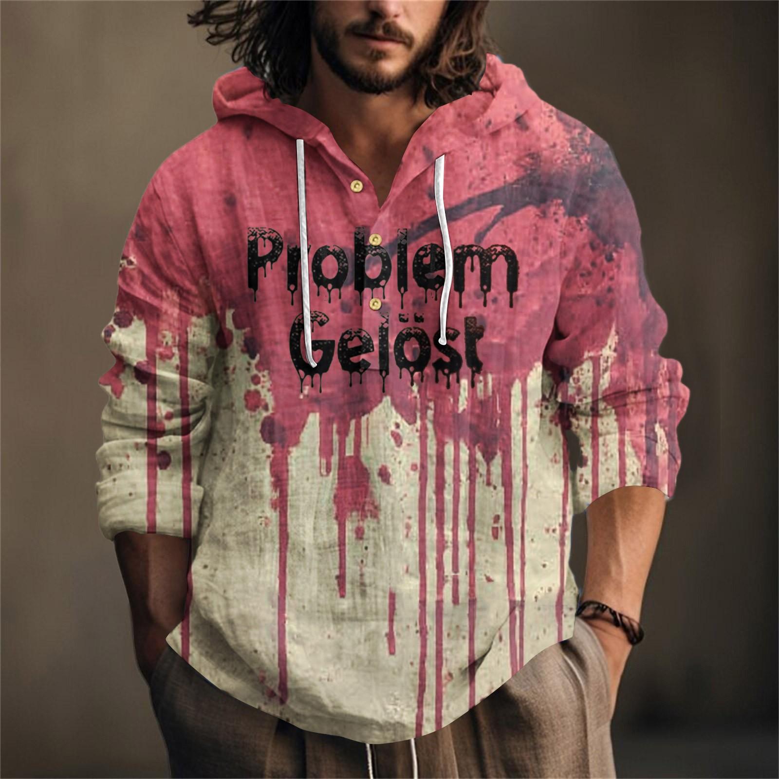 

Мужская рубашка с принтом на Хэллоуин, с капюшоном, с длинным рукавом, повседневная для весны и лета S винный