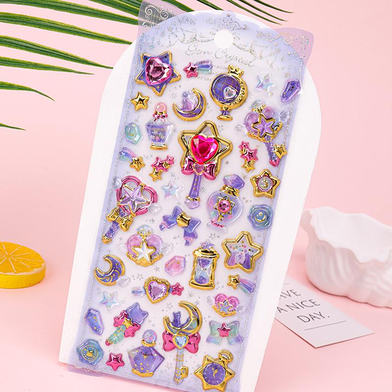 Cute  3D Relief Stickers Cute Aesthetic Stickers Creative Magic Wand Gem Diamond Stickers Shiny Decoration Stickers