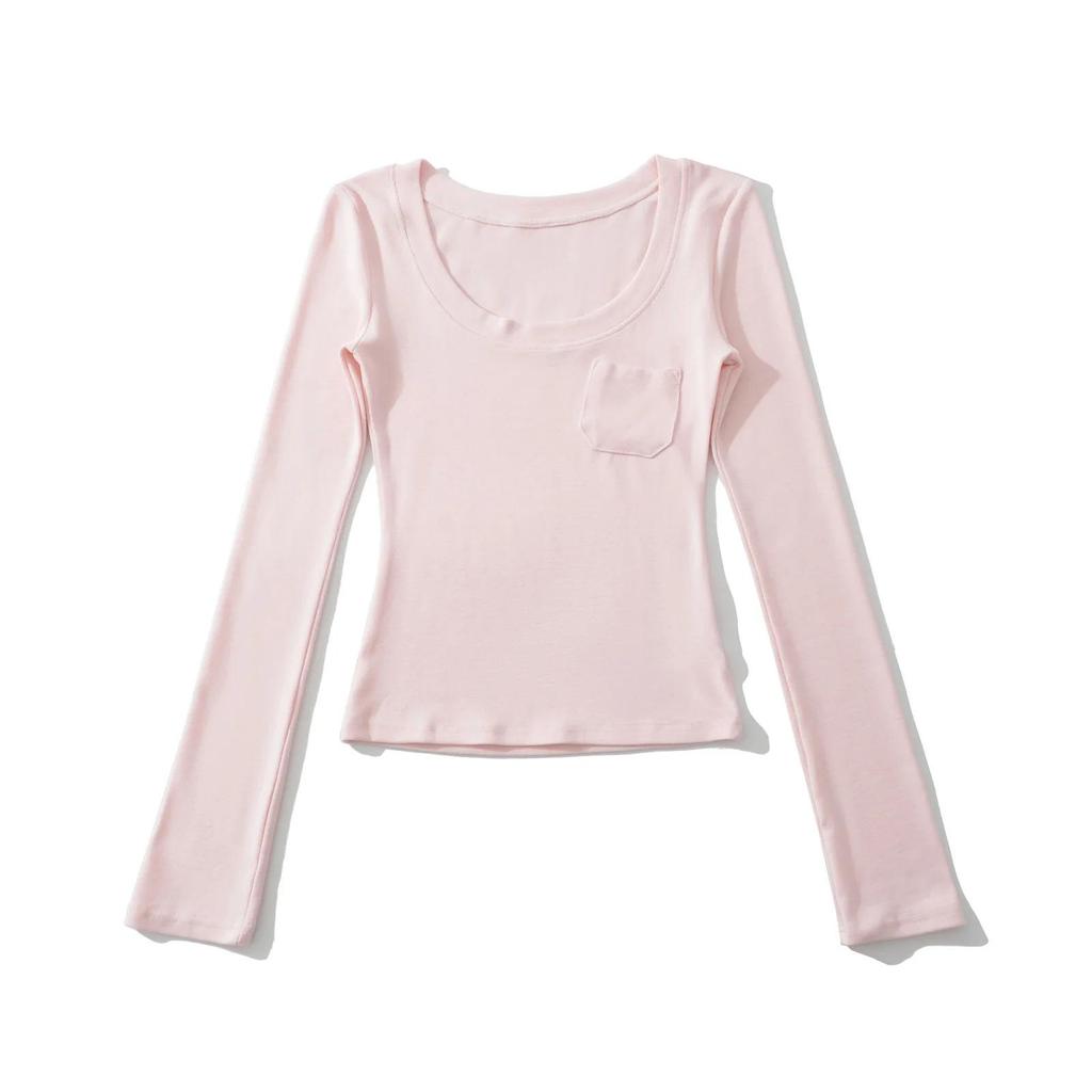 Spicy Girl Style Sexy Figure-Hugging Long Sleeve Round Neck T-Shirt for Women - Spring 2026 Trendy Slimming Top