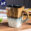 Creative Flow Glaze Square Coffee Mug With Spoon and Lid Retro Tea Cup Simple Household Matte Color Ceramic Milk Water Cup Gift
