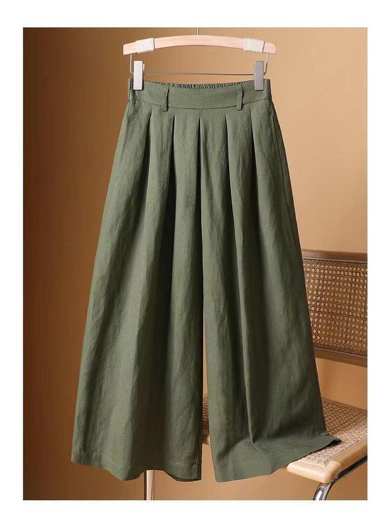 Women's High Waist Cotton-Linen Drape Wide-Leg Skirt Pants - Elastic, Thin, Versatile, 2025 Style