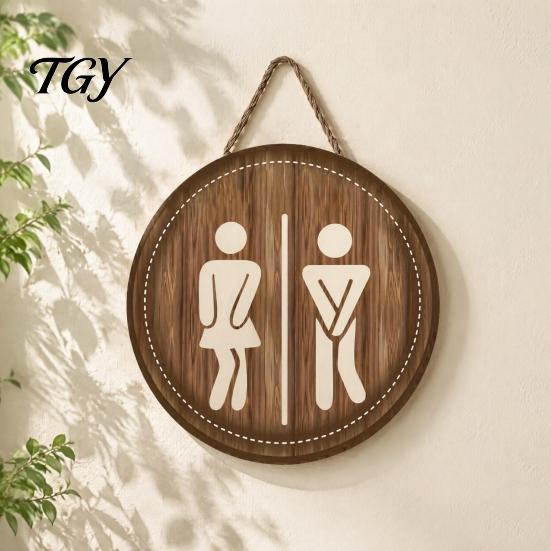 Wooden Bathroom Signs Restroom Signs, Men's And Women's Wall Half Toilet Country Style Decor Sign, Rustic Art Hanging Farmhouse