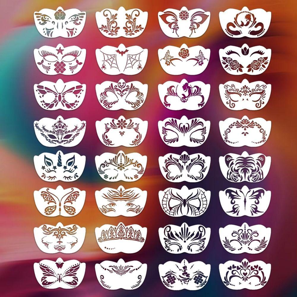 8Pcs Face Tattoo Face Painting Stencils Hollowed DIY Makeup Tools Face Paint Templates Adults Kids