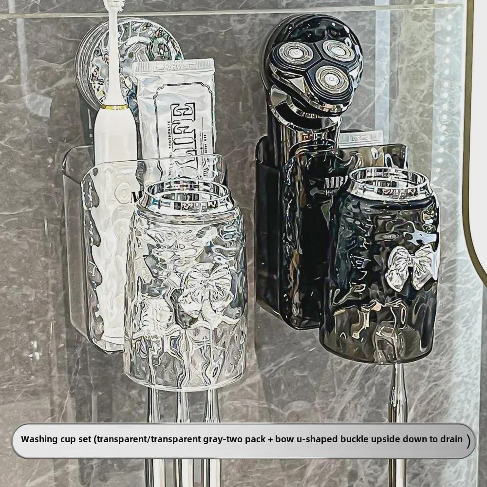 Nástěnný držák na zubní kartáček a zubní pastu s přísavkou a kelímkem na ústní vodu, instalace bez nutnosti děrování.