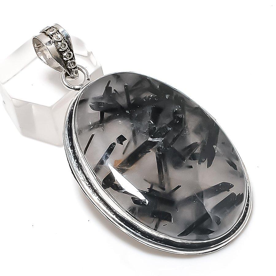 

Black Rutile Gemstone 925 Sterling Silver Jewelry Pendant 2.29