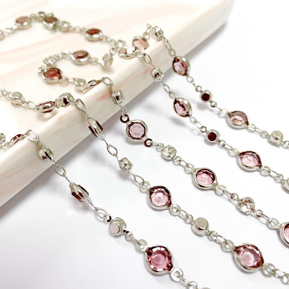 1meter Colorful Crystal Beads Beaded Chain Glass Bead Copper Necklace Chain Accessories for DIY Costumes Jewelry Making Material