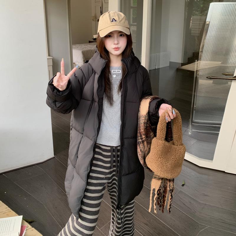 

New Cotton-padded Clothes Women s Medium and Long Hooded Cotton-padded Clothes Loose Korean Version Fashion Winter Thickened Warm Cotton-padded Jacket XL чёрный