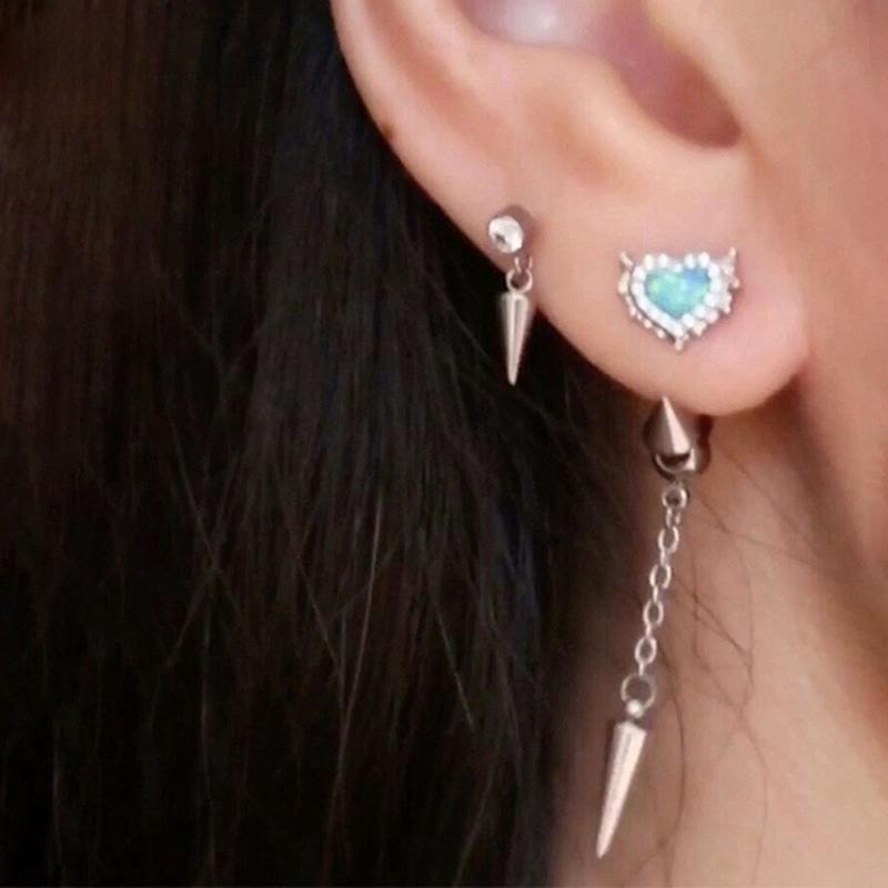 Unique Earbone Nails Heart Pendant Earrings Heart Ear Studs Cool Earrings Alloy Texture Perfect for Daily Wear and Party