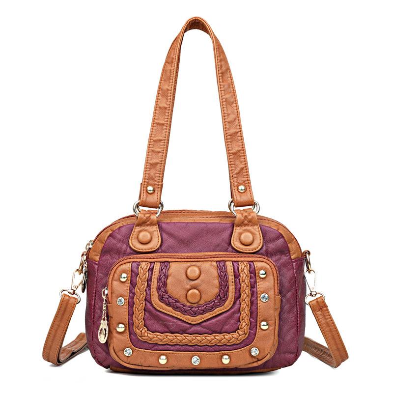 Yiran Jewelry Ring Retro gevlochten klinknagels voor damestassen voor mode kleurblok dames okseltas grote capaciteit schoudertas dubbellaags tas brown