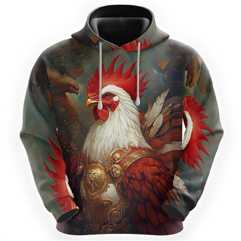 Funny Chicken Graphic Sweatshirts Casual Boy Pullovers Cartoon Rooster Hoodies For Men Clothes Hilarious Animal Hoodie Kids Tops