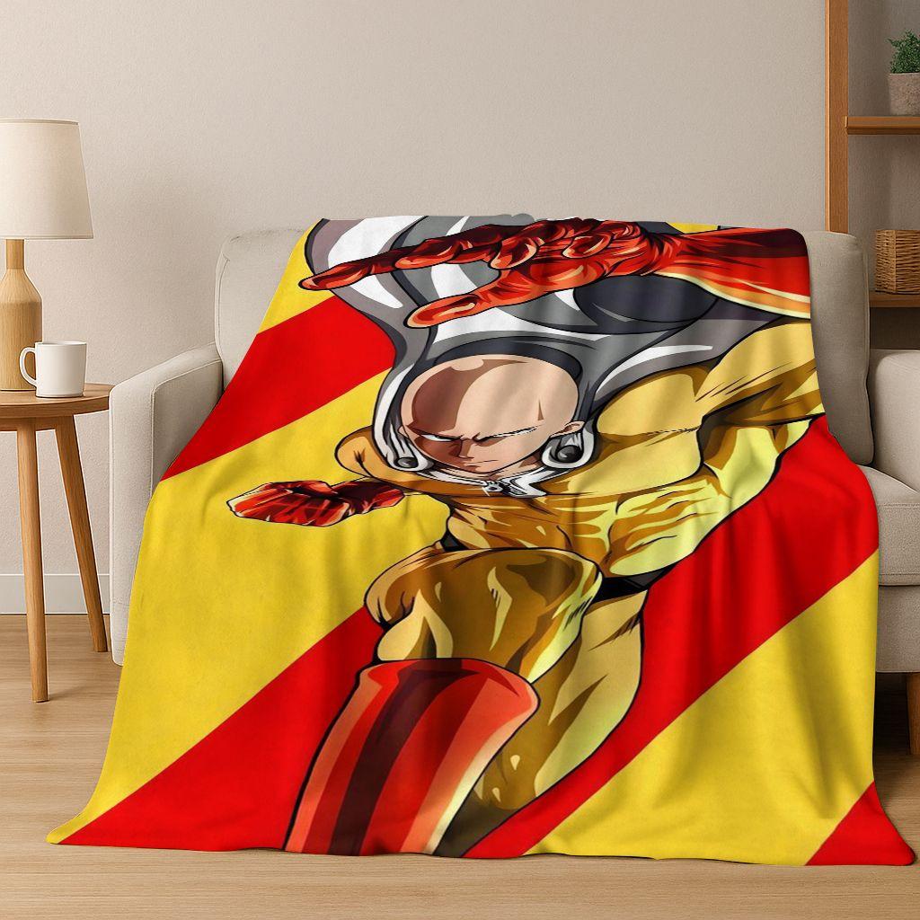 Anime One Punch Man Saitama Cartoon Cartoon Flannel Blanket,Cozy Soft Throw Blanket for Home Bedroom Bed Sofa Picnic Cover Kids