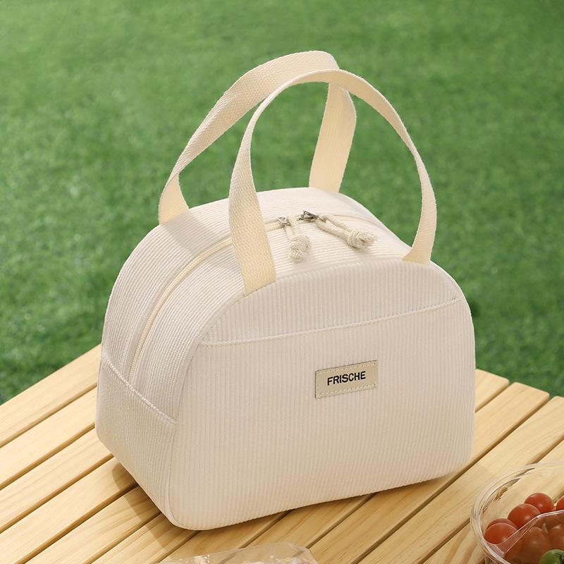 New Style, Corduroy, Semi-circular Meal Bag, Portable Bento Bag, Lunch Box Bag, Student Office Worker, Lunch Bag, Handbag