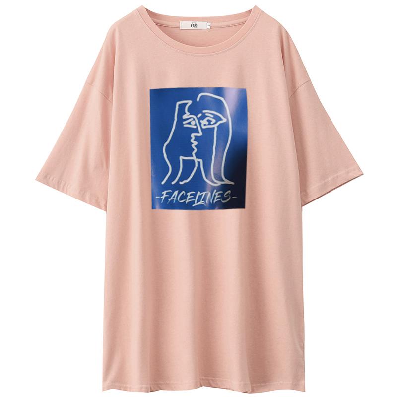 

Hirsionsan, летние футболки с персонажами, топы для девочек, футболки с короткими рукавами и винтажным принтом, корейская повседневная женская одежда, новинка 2022 года L розовый