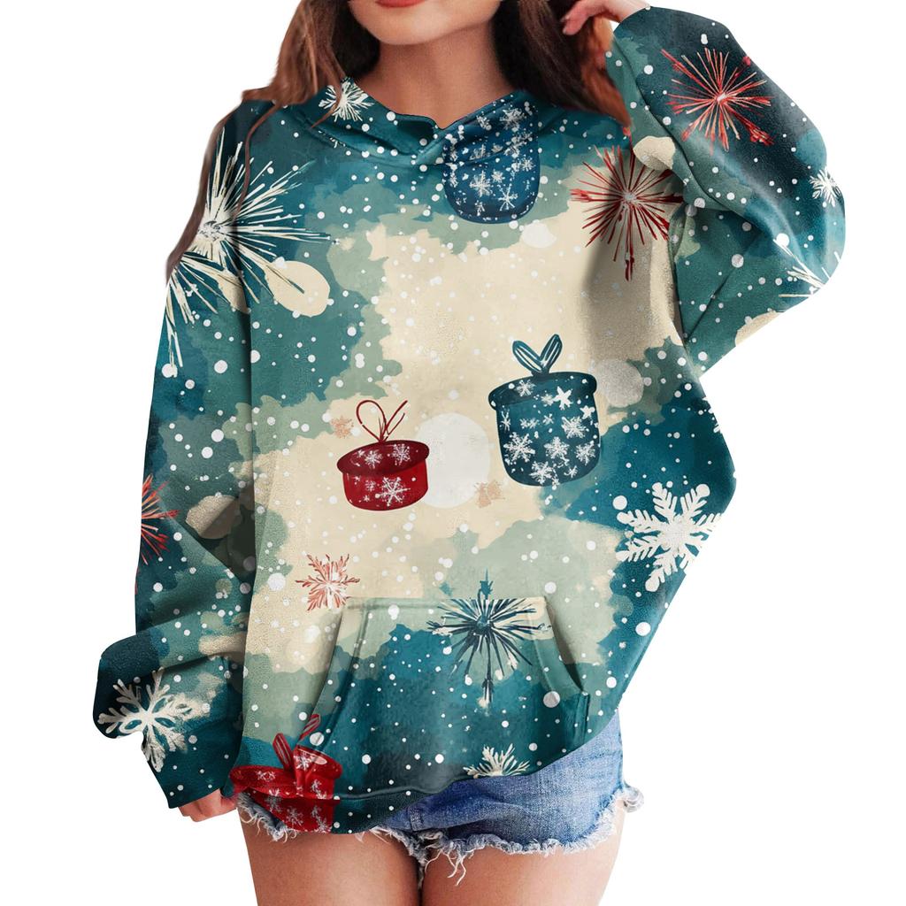 Sweatshirts For Teen Girls Hoodies Long Sleeve Drawstring Pullover Cute Oversized Hoodie Christmas Day