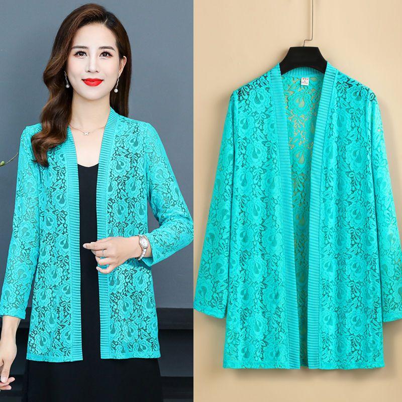 

Женский летний тонкий кружевной кардиган с длинными рукавами, шаль, плюс размер, верхняя юбка в тон, топ 6XL синий