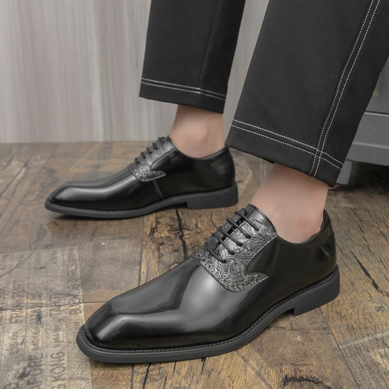 Brand Breathable Banquet Party Block Leather Shoes British Men Lace Up Comfortable Pointed Business Formal Leather Shoes