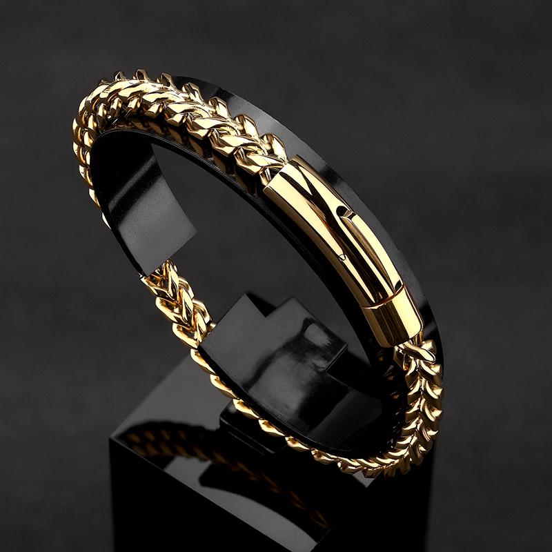 Locomotive Męska Punk Rockowa Bransoletka z Łańcucha Rowerowego Pozłacana 18k Stal Nierdzewna Zapięcie Magnetyczne Męska Biżuteria Prezenty
