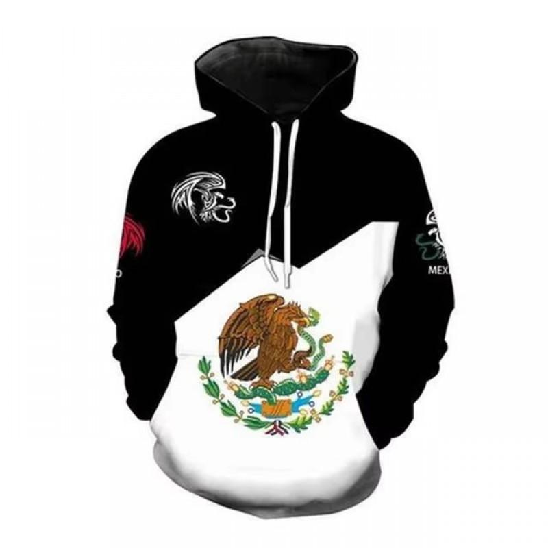 Unisex Hooded Sweatshirt With 3D Digital Print Mexican Flag Emblem Fleece-Lined Winter