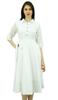 Bimba Women's 3 4 Sleeve Linen Collar Neck Solid Flared Shirt Dress with Side