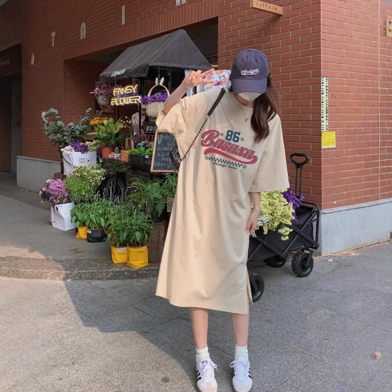 Women's Summer Short-sleeved Casual Style Loose and Thin All Matching Home Dress