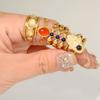1/6pcs Real Tiger Eye Blue Red Transparent Stone Open Adjustable Stainless Steel Rings For Women Men Accessories Vintage Jewelry