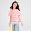 Princess Yuanyuan Girls' Pink Striped Heart Print Short Sleeve T-Shirt