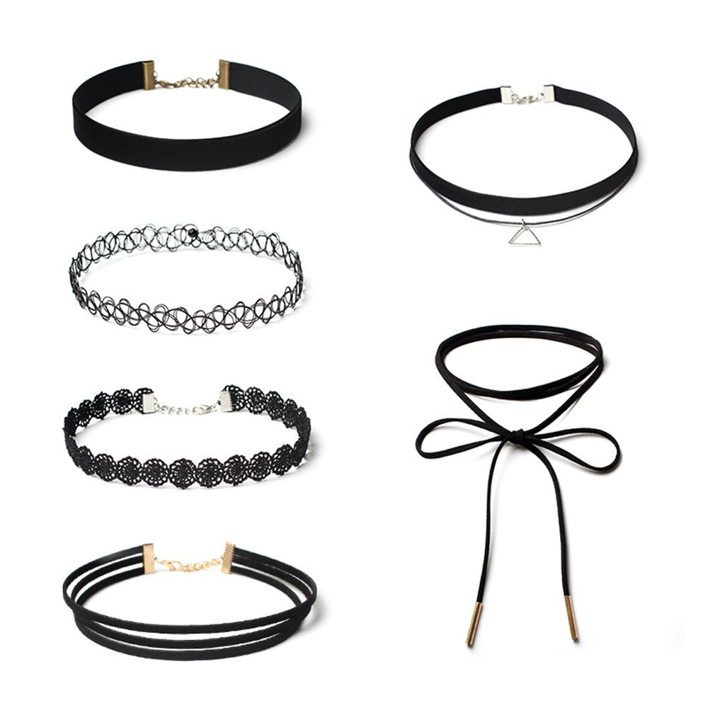 Minimalistisches europäisches & amerikanisches Lolita Spitzen Choker Halskettenset für Damen