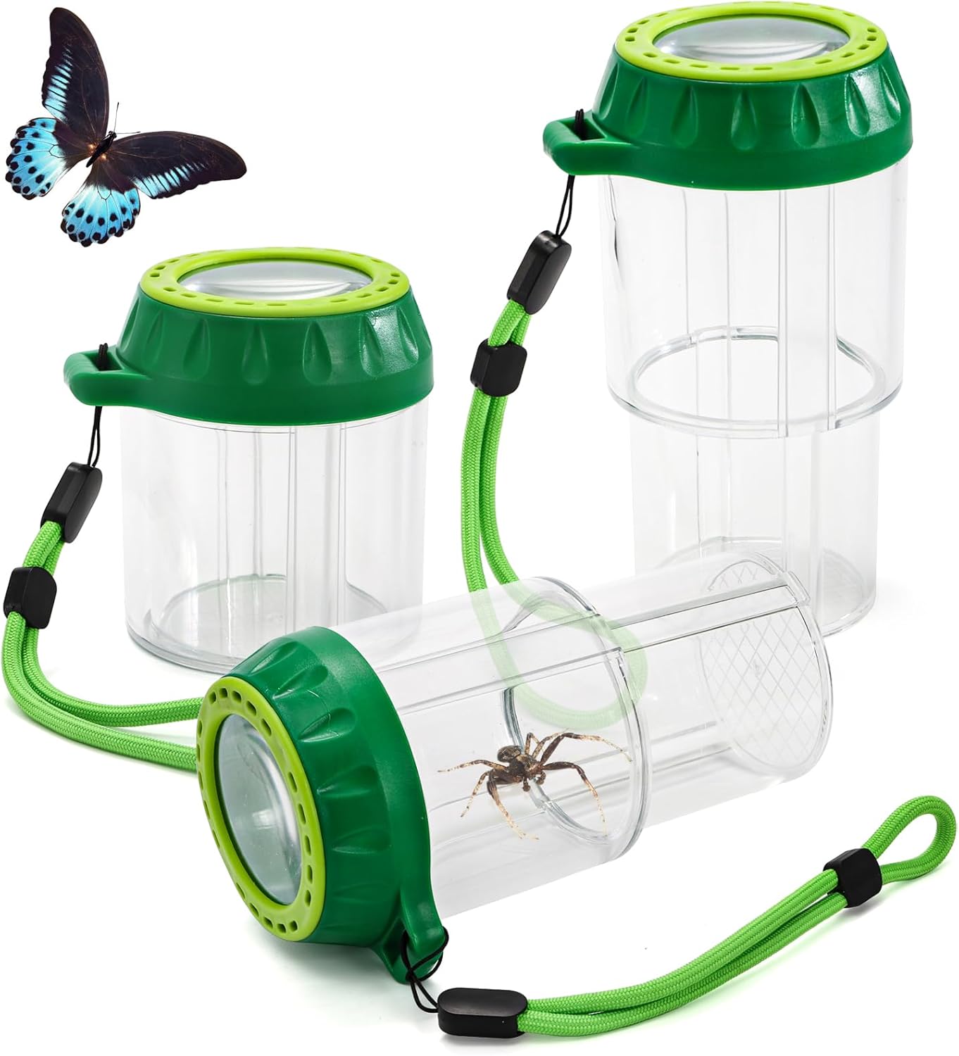 3 Pcs Insert Bug Viewer, Stretchable Magnifying Insect Box Bug Catcher Kit with Rope Handle, Bug Magnifier Container Critter Bug Jar Bug Catcher Set - 3-Pack