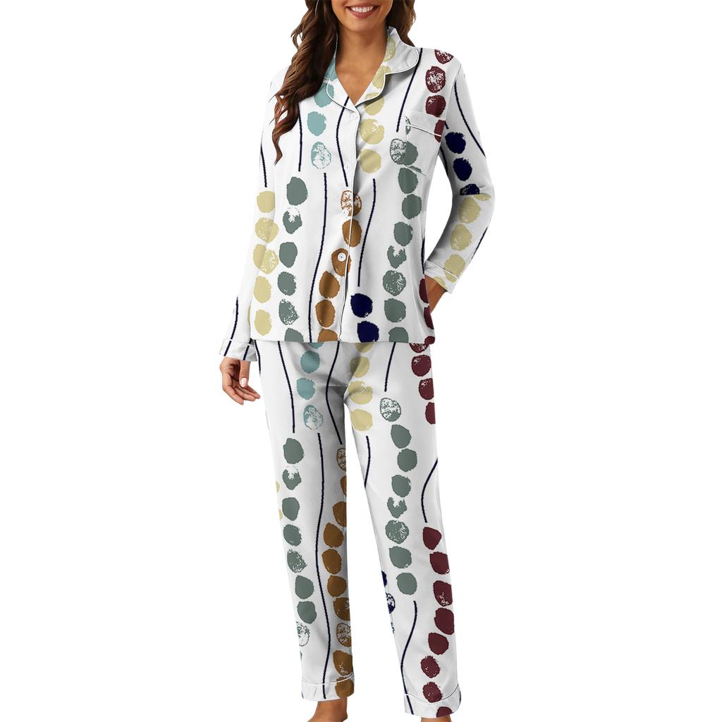 Women's Casual Fashion Vintage Print Long-Sleeved Top And Trousers Homewear Set