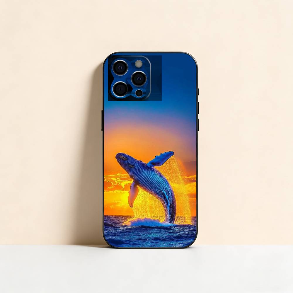 Ocean Blue Whale Phone Case For iPhone 17,16,15,14,13,12,11 Plus,Pro Max,XS,Soft Silicone Black Cover
