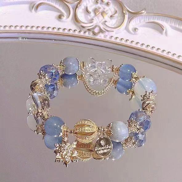 Gentian Blue Sandstone Crystal Bracelet - French Niche Style, Sweetheart Court Luxury