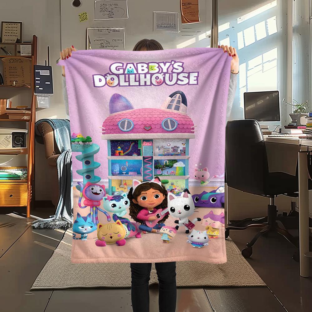 1Pc Gabby Dollhouse Print Flannel Blanket, High quality Comfortable for All Seasons, Home Decor, Warmth and Comfort, Perfect for Christmas Gifts