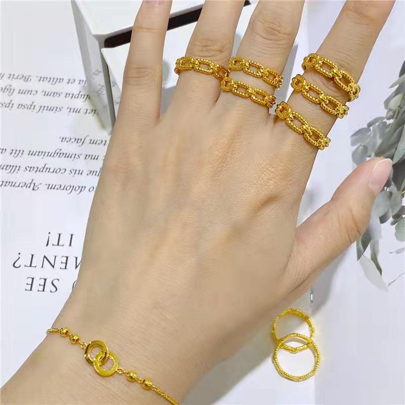 Gold Plated Interlocking Couple Finger Rings - Copper Open Hollow Design for Women's Fashion.